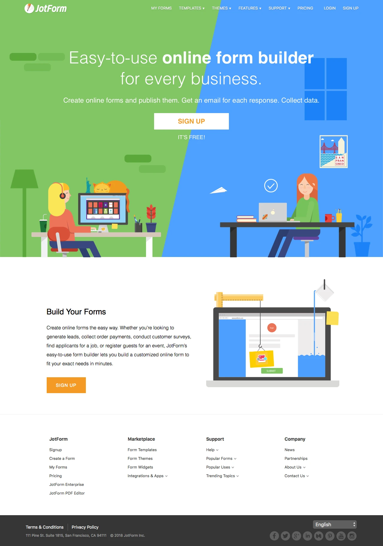 JotForm Landing Page Example: Easy-to-use online form builder for every business. If you need online forms for generating leads, distributing surveys, collecting payments and more, JotForm is for you.