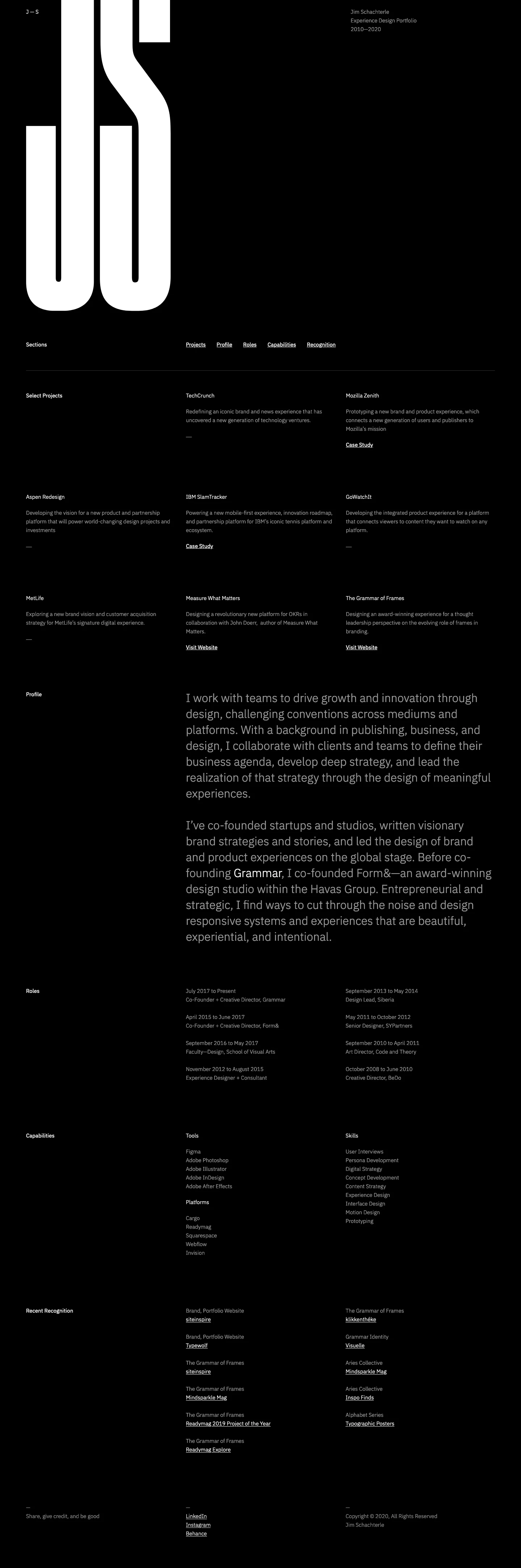 Jim Schachterle Landing Page Example: A portfolio of experience design products from 2010 to 2020