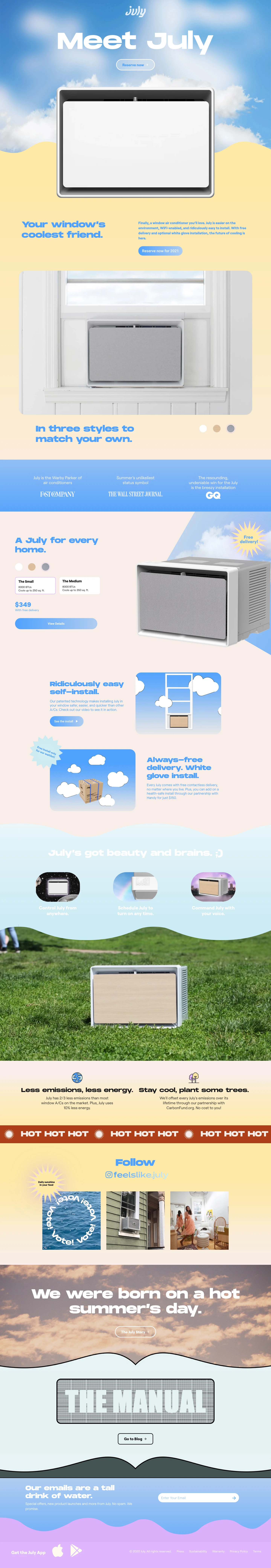 July Landing Page Example: Dive into summer with a window A/C you'll actually love. Shop the A/C we designed for easy-installation, improved energy-efficiency, and environmental friendliness.
