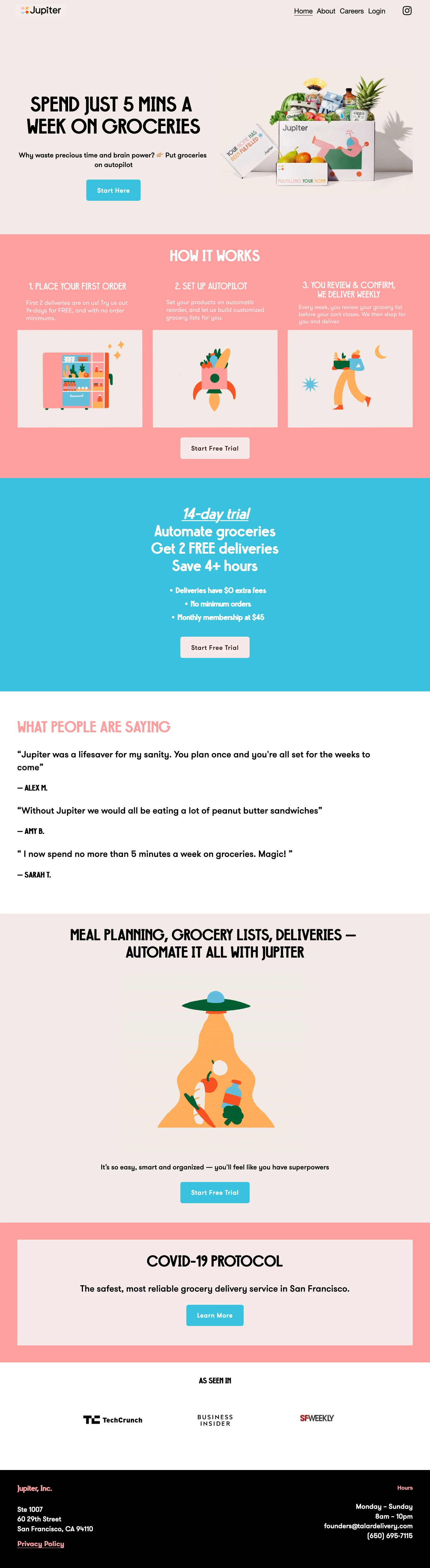 Jupiter Landing Page Example: Why waste precious time and brain power? 👉🏼 Put groceries on autopilot.