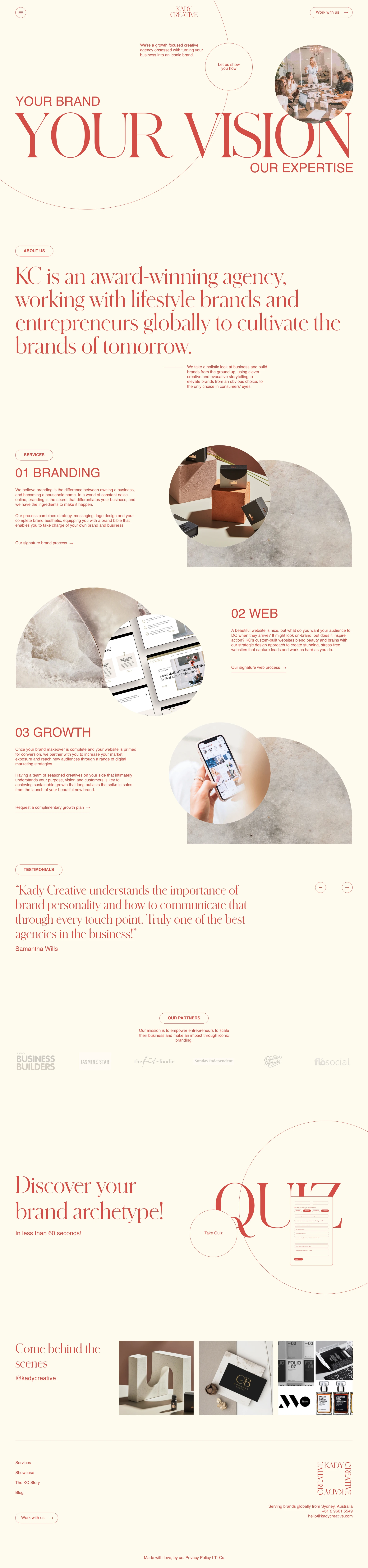Kady Creative Landing Page Example: KC is an award-winning agency, working with lifestyle brands and entrepreneurs globally to cultivate the brands of tomorrow.
