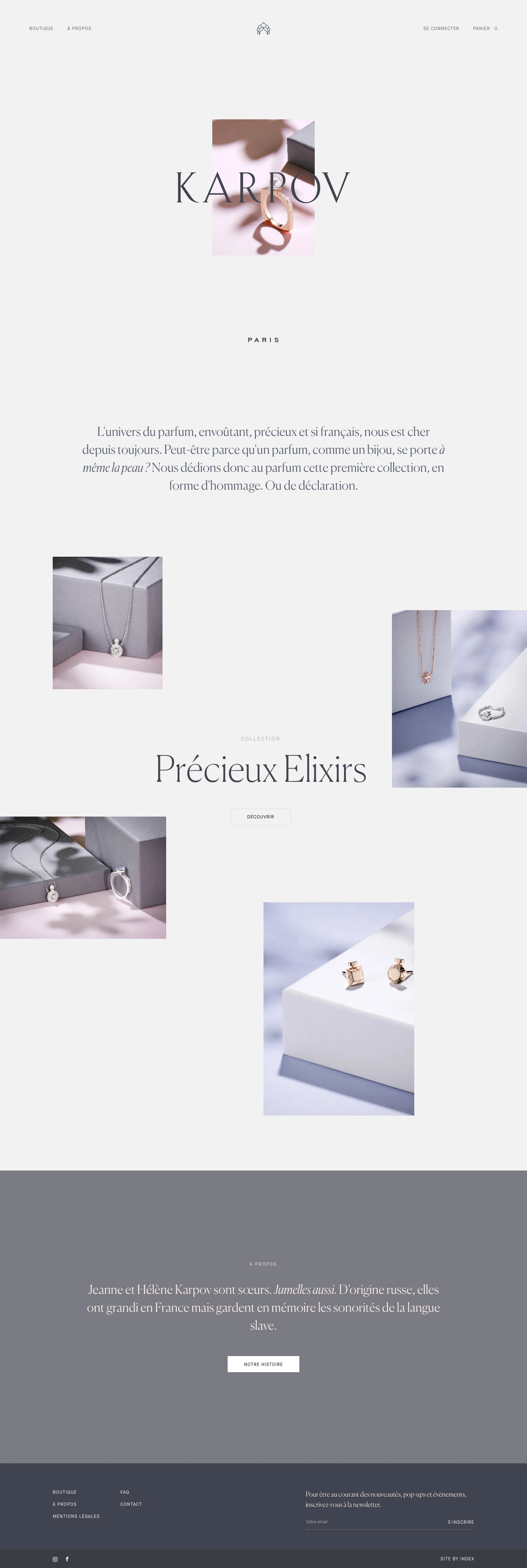 Karpov Paris Landing Page Example: Parisian twins, designers, creating our 1st jewelry line.