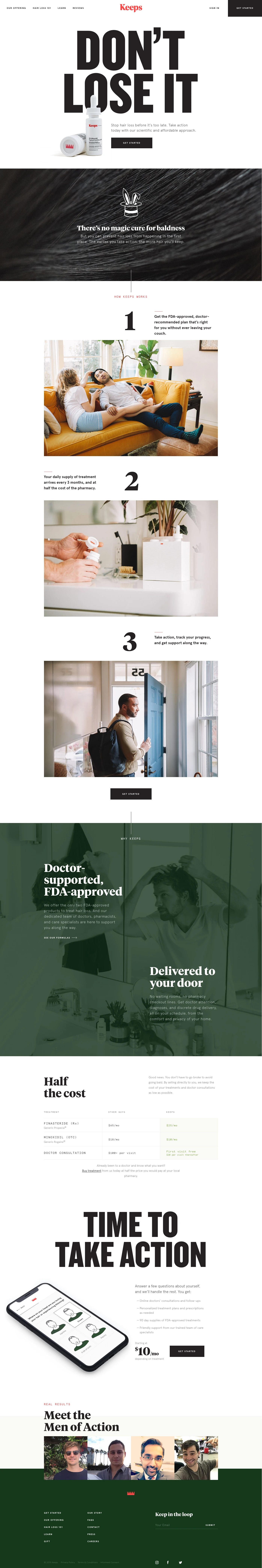 Keeps Landing Page Example: Stop hair loss before it's too late. Take action today with our scientific and affordable approach.