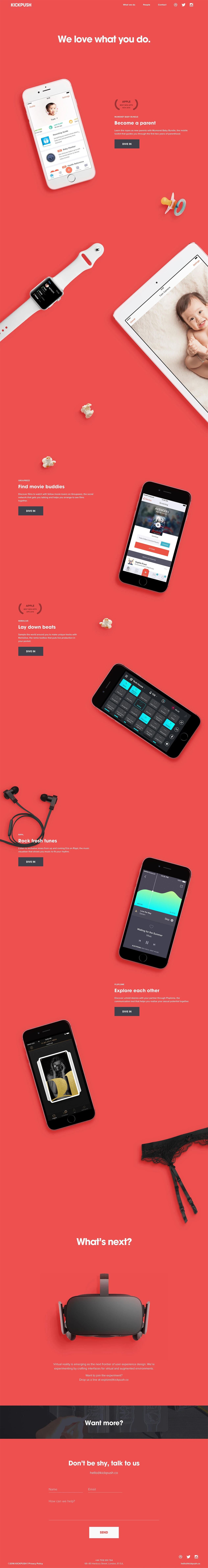 Kickpush Landing Page Example: We work with innovators and entrepreneurs to turn ideas into viable products. We love what you do.
