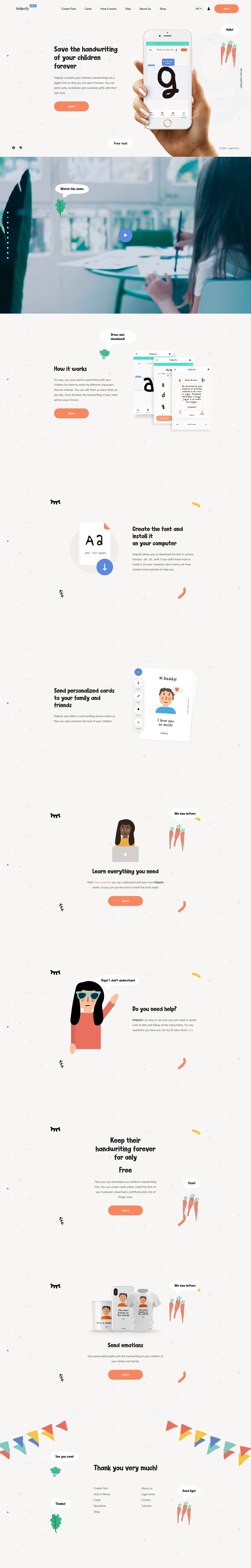 Kidpofy Landing Page Example: Kidpofy converts your children’s handwriting into a digital font so that you can save it forever. You can send cards, invitations and customize gifts with their own font.