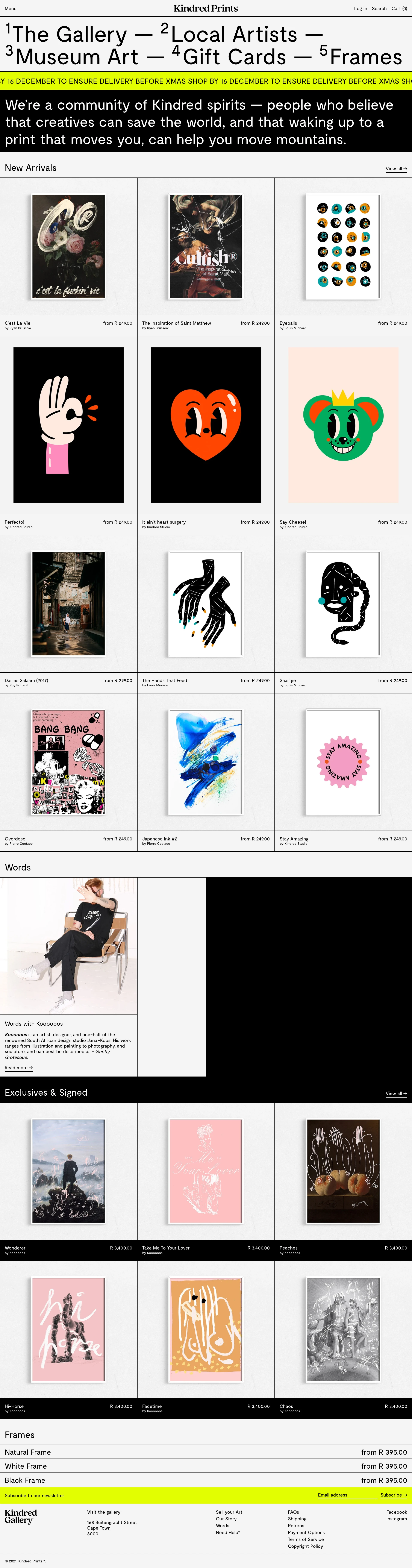 Kindred Prints Landing Page Example: We’re a community of Kindred spirits — people who believe that creatives can save the world, and that waking up to a print that moves you, can help you move mountains.