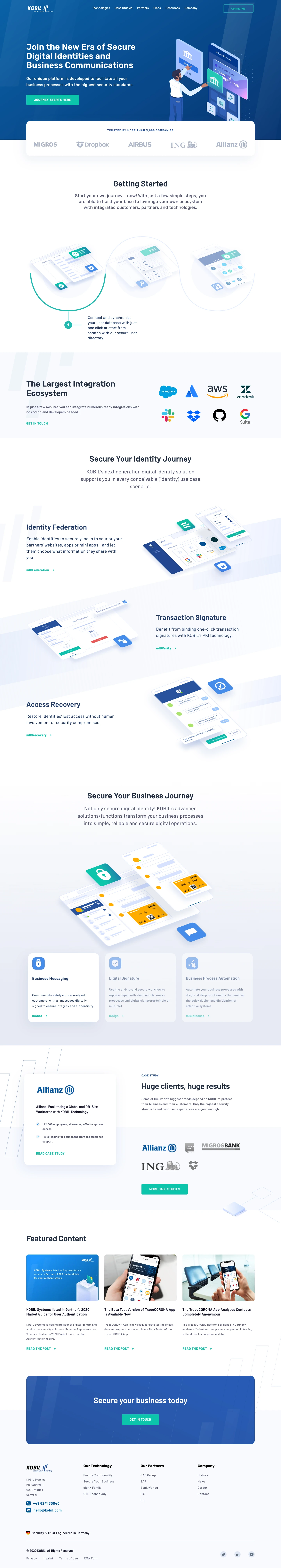 KOBIL Landing Page Example: World-class security to safeguard your business, your customers and your future success.
