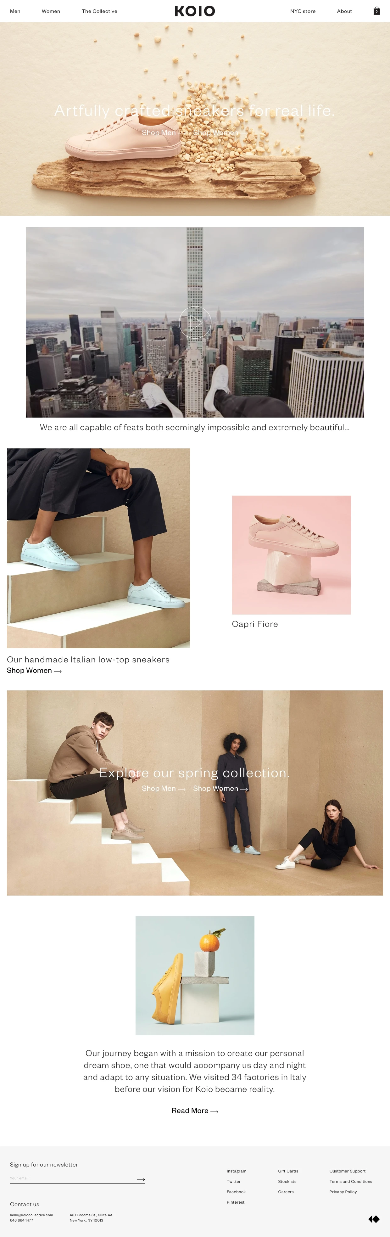 KOIO Landing Page Example: Koio Collective is a luxury leather goods brand. Our sneakers are handcrafted in Italy to combine modern design, finest materials, and century old techniques.