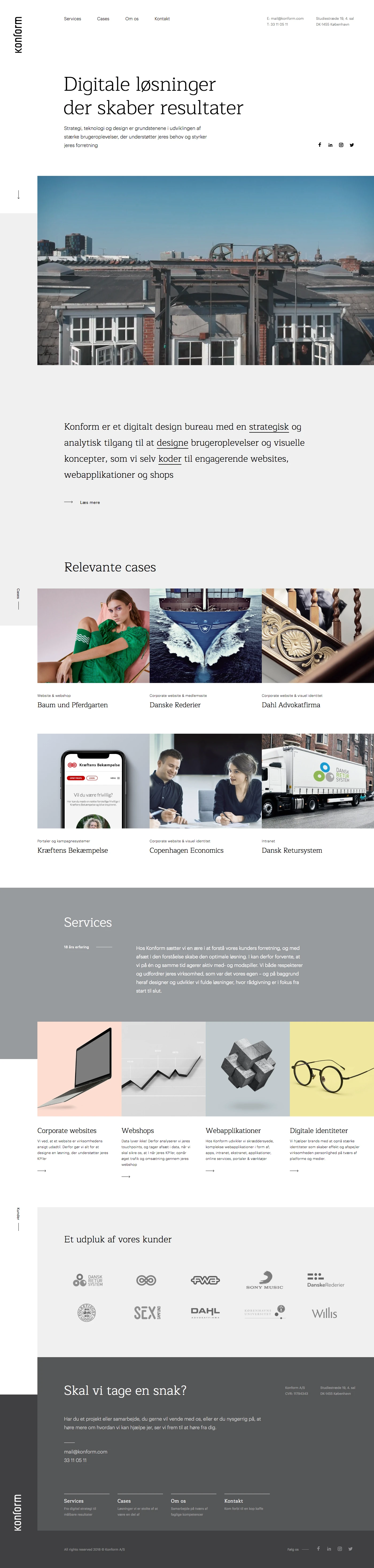 Konform Landing Page Example: Konform is a full-service digital design agency. We specialize i complex web solutions, e-commerce, apps og design
