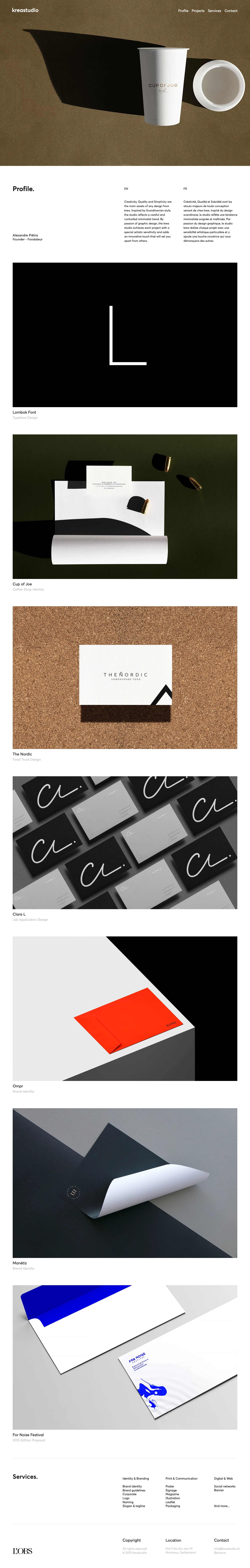 Kreastudio Landing Page Example: Creativity, Quality and Simplicity are the main assets of any design from krea. Inspired by Scandinavian style, the studio reflects a careful and controlled minimalist trend. By passion of graphic design, the krea studio achieves each project with a special artistic sensitivity and adds an innovative touch that will set you apart from others.