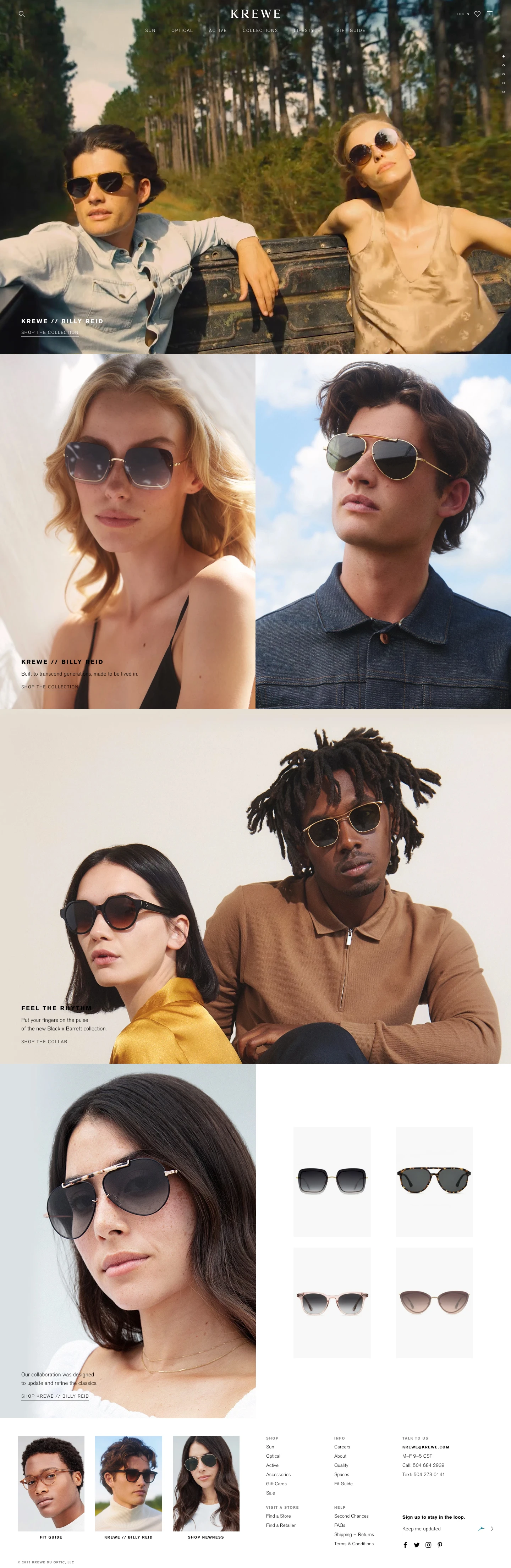 KREWE Landing Page Example: At KREWE, we lead with design and let culture drive the rest. Inspired by the endless diversity of life around us, we infuse that same creative energy and spirit into every pair of our exceptional, hand-crafted frames — giving you the freedom to #DoYou and, of course, enjoy the sun.