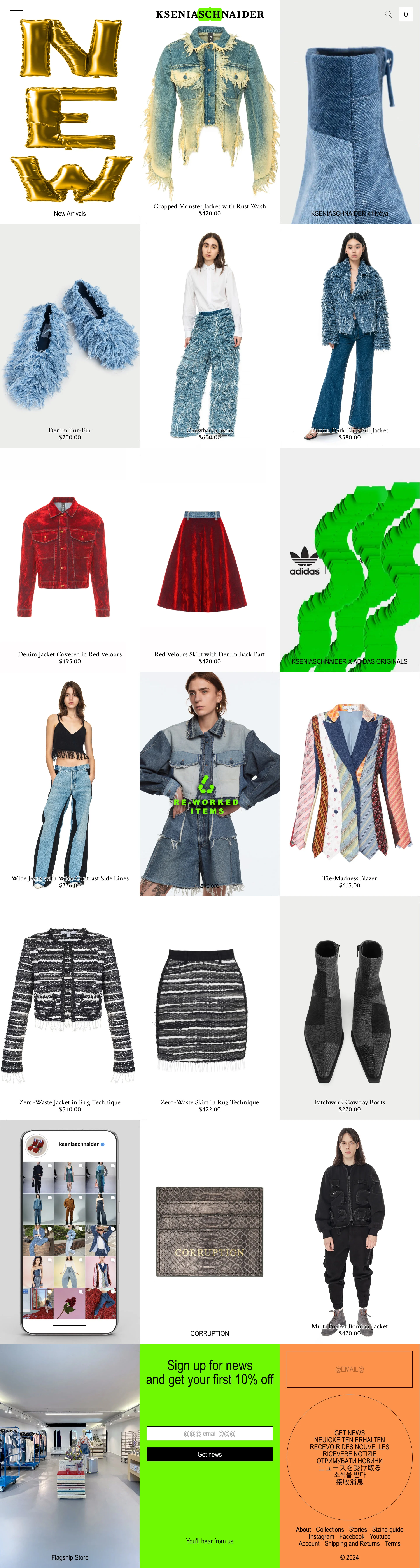 KSENIASCHNAIDER Landing Page Example: Discover KSENIASCHNAIDER official virtual store. View the brand’s latest ready-to-wear Womenswear, Menswear, Corruption & accessories collections. Shop sustainable garments: reworked denim, upcycled sportswear, reconstructed jackets and many more styles.