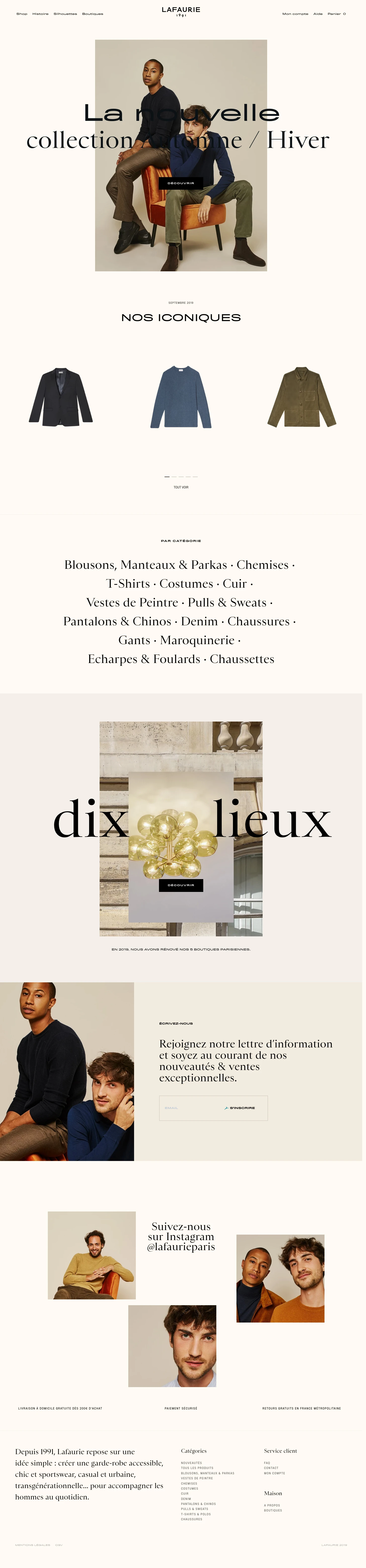 Lafaurie Paris Landing Page Example: Founded in 1991, the Lafaurie brand offers a timeless men's wardrobe whose main value is authenticity and which is based on classics revisited at a democratic price.