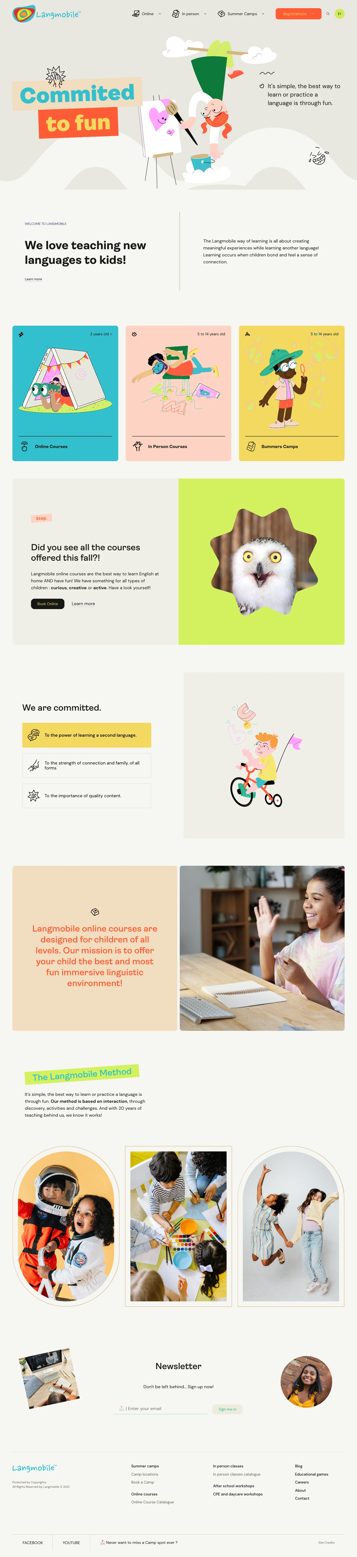 Langmobile Landing Page Example: Langmobile offers language learning activities to families all over the world. Online courses, summer camps, and more! With Langmobile, learning is simply fun!
