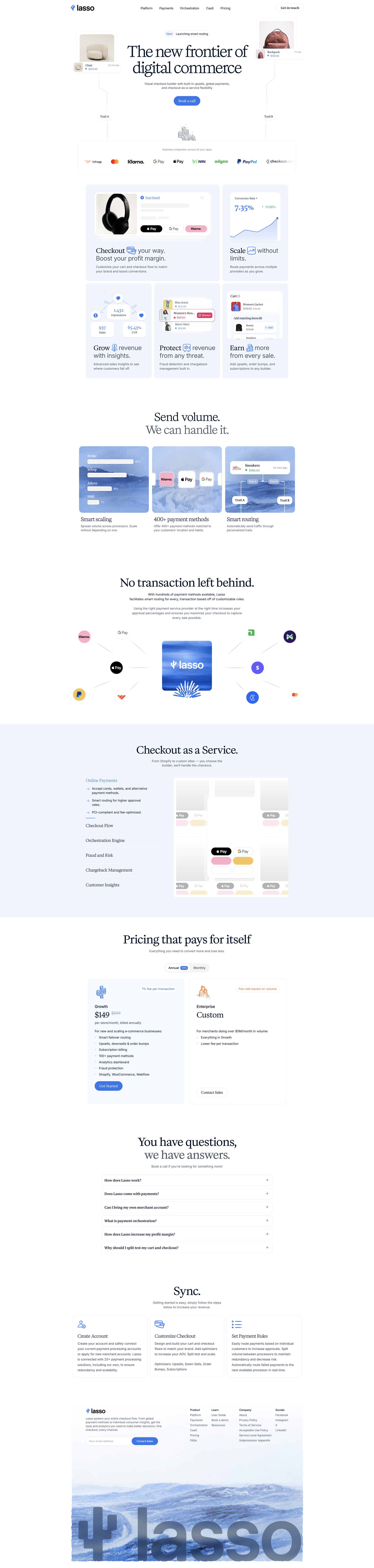 Lasso Landing Page Example: The new frontier of online commerce. One checkout, every channel. 