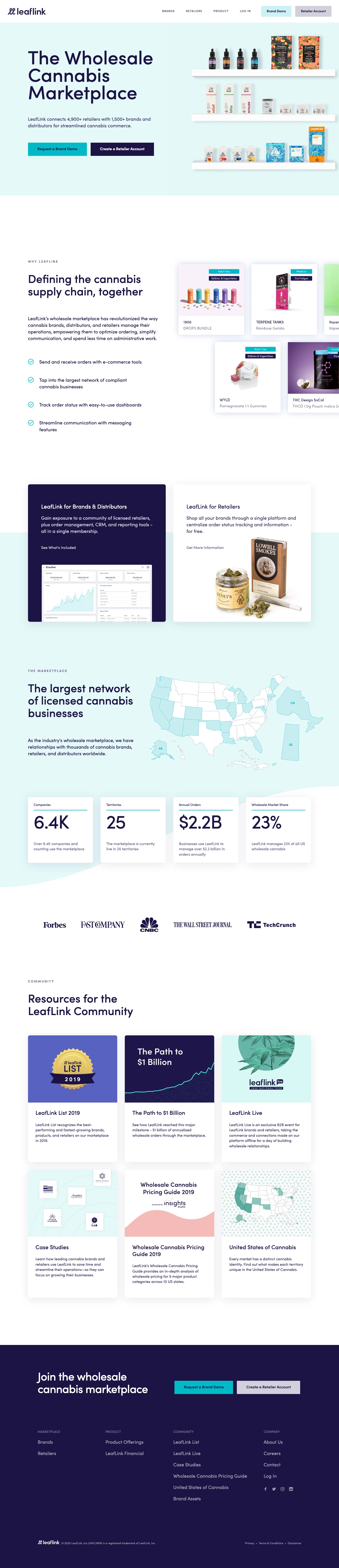 LeafLink Landing Page Example: LeafLink is the industry's standard wholesale cannabis marketplace, defining the way thousands of cannabis brands, distributors, and retailers do business.