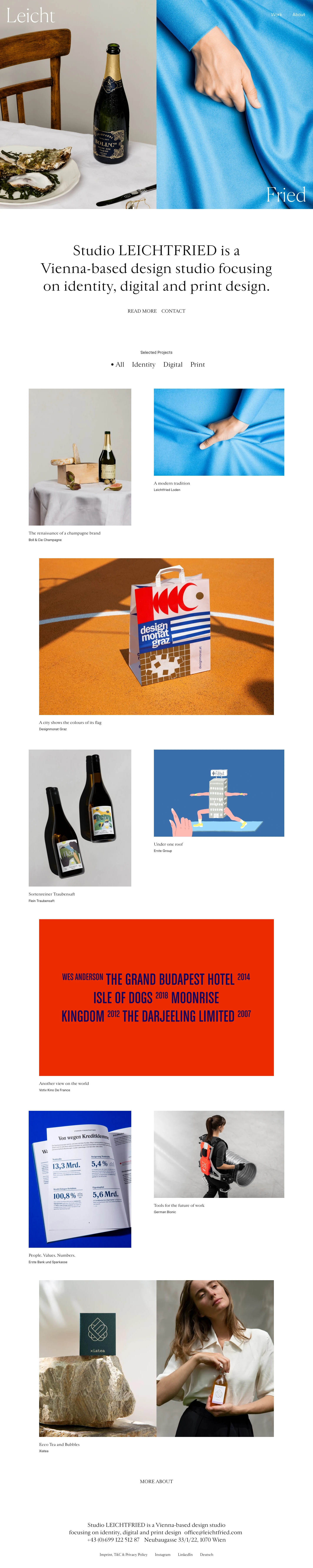 Leichtfried Landing Page Example: Studio Leichtfried is a Vienna-based design studio focusing on identity, digital and print design.