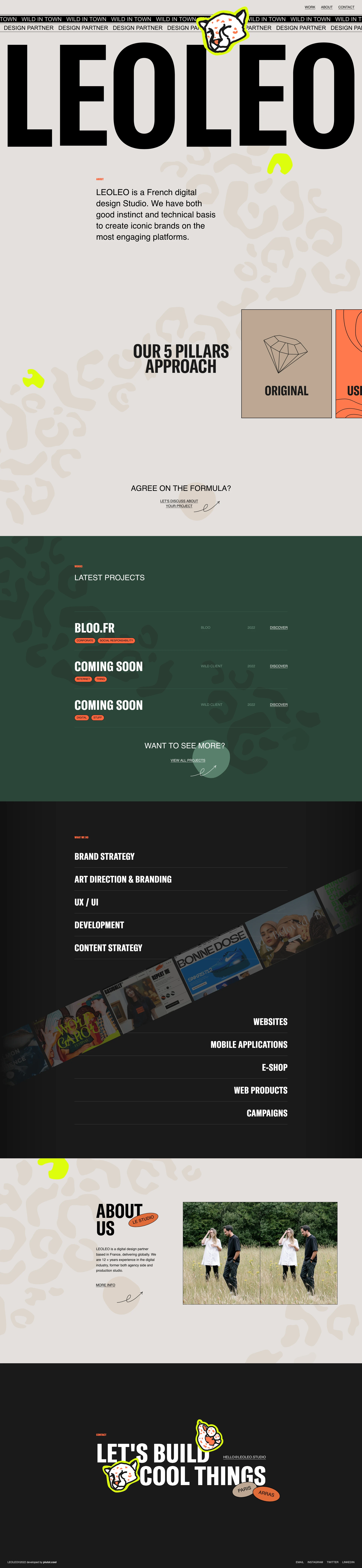 LEOLEO  Landing Page Example: We are a French digital design Studio. We have both good instinct and technical basis to create iconic brands on the most engaging platforms.