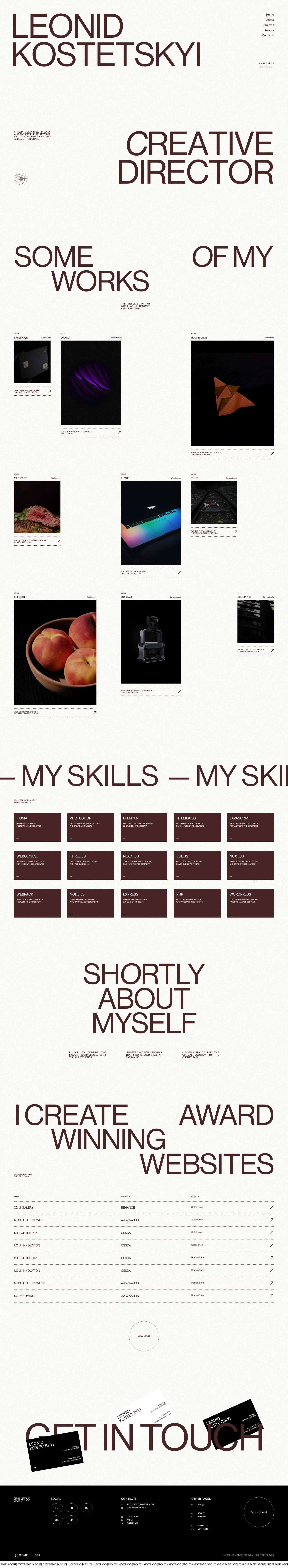 Leonid Kostetskyi Landing Page Example: Leonid Kostetskyi — web design and front-end developer from Ukraine who create sites and applications that cause pleasant emotions