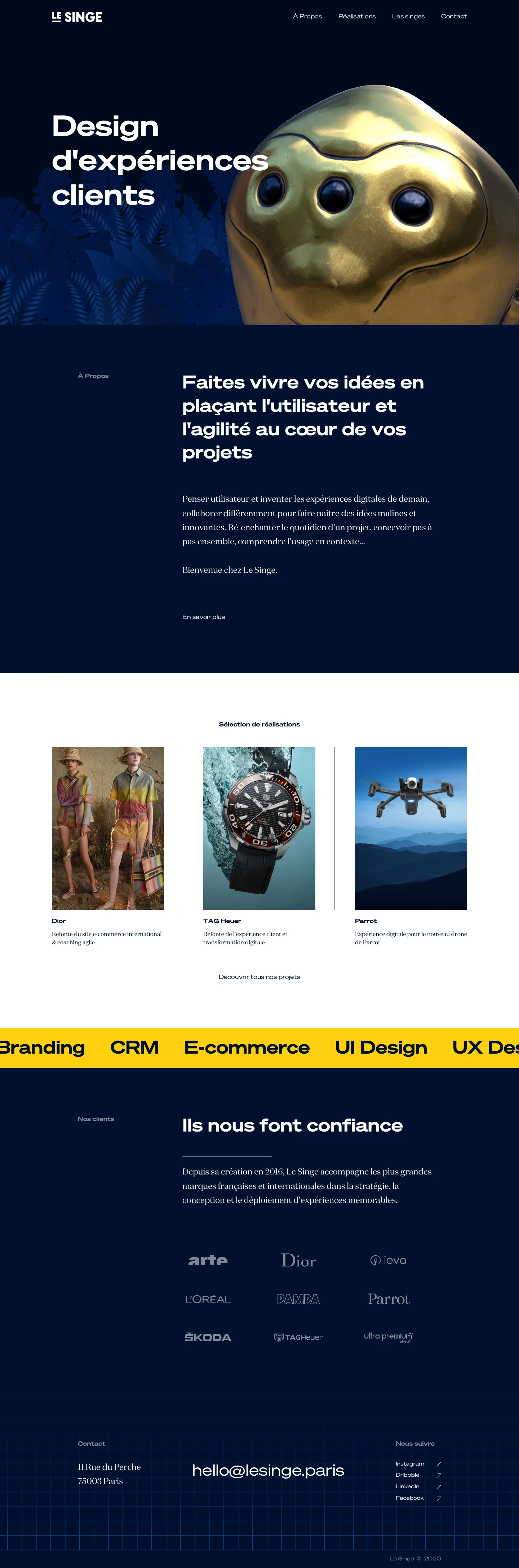 Le Singe Landing Page Example: Customer experience designers with a user-centric and agile approach.
