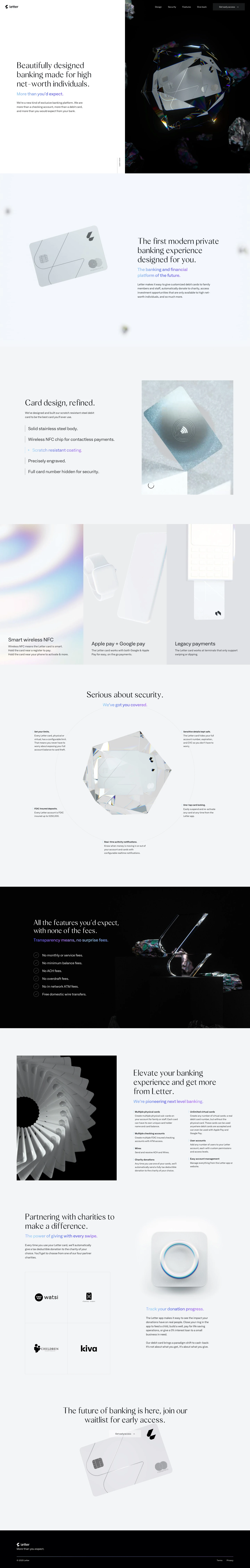 Letter Landing Page Example: We’re a new kind of exclusive bank. We’re more than a checking account, more than a debit card, and more than you’d expect from your bank.