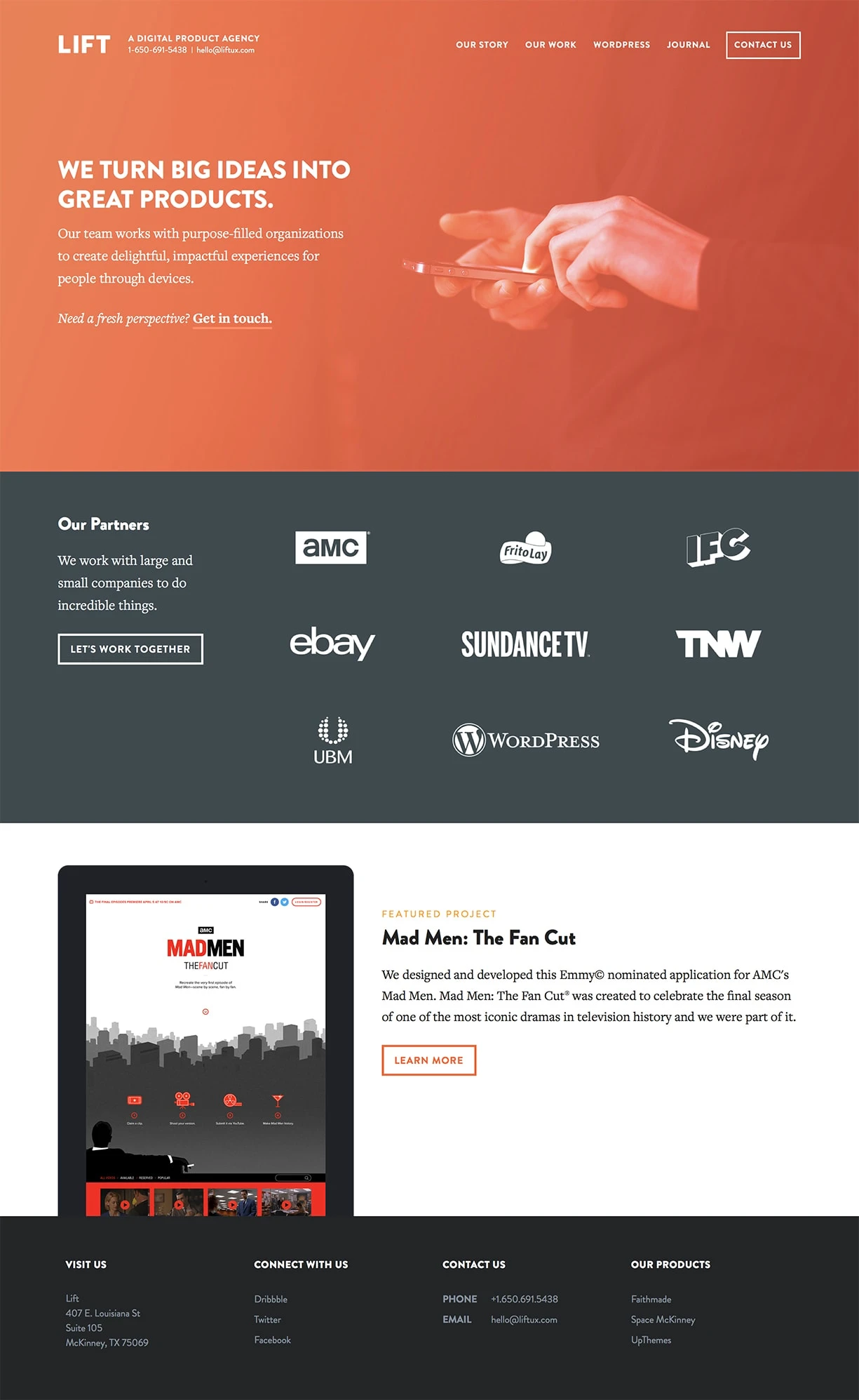Lift Landing Page Example: Lift is a full-service user experience design agency. Oh, and we do cool stuff with WordPress.