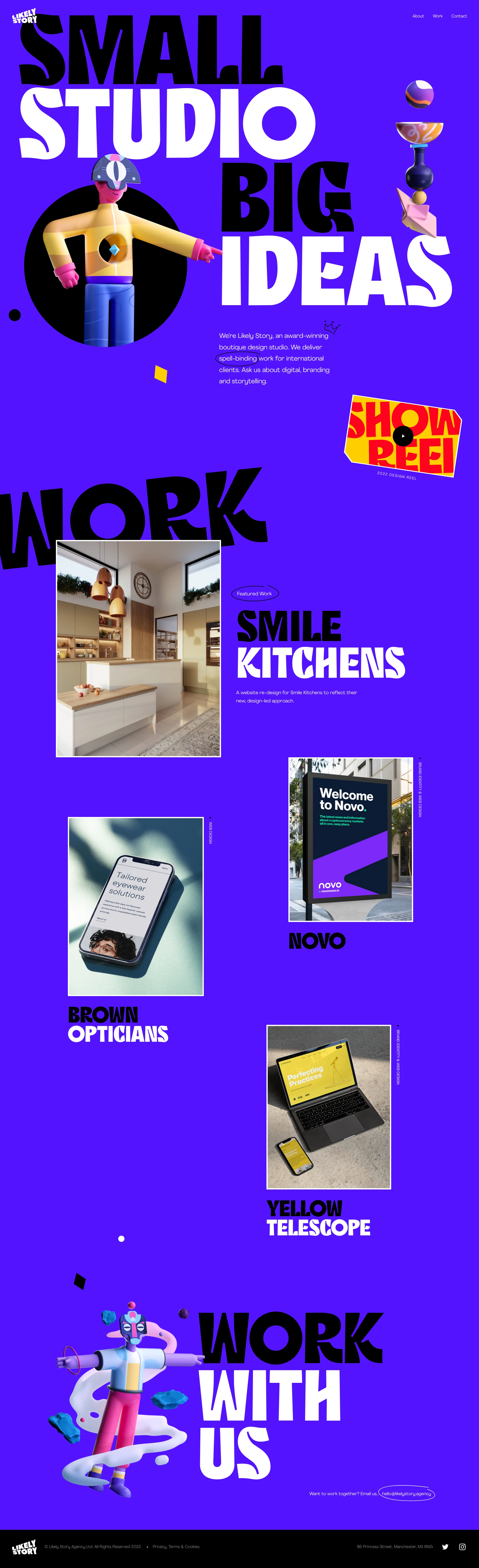 Likely Story Landing Page Example: We’re Likely Story, an award-winning boutique design studio. We deliver spell-binding work for international clients. Ask us about digital, branding and storytelling. We believe in producing exceptional brand & web experiences for our clients, without the big-agency bloat. No B-teams or generalists. We love teaming up with ambitious businesses and challenger brands to create work that gets them noticed.