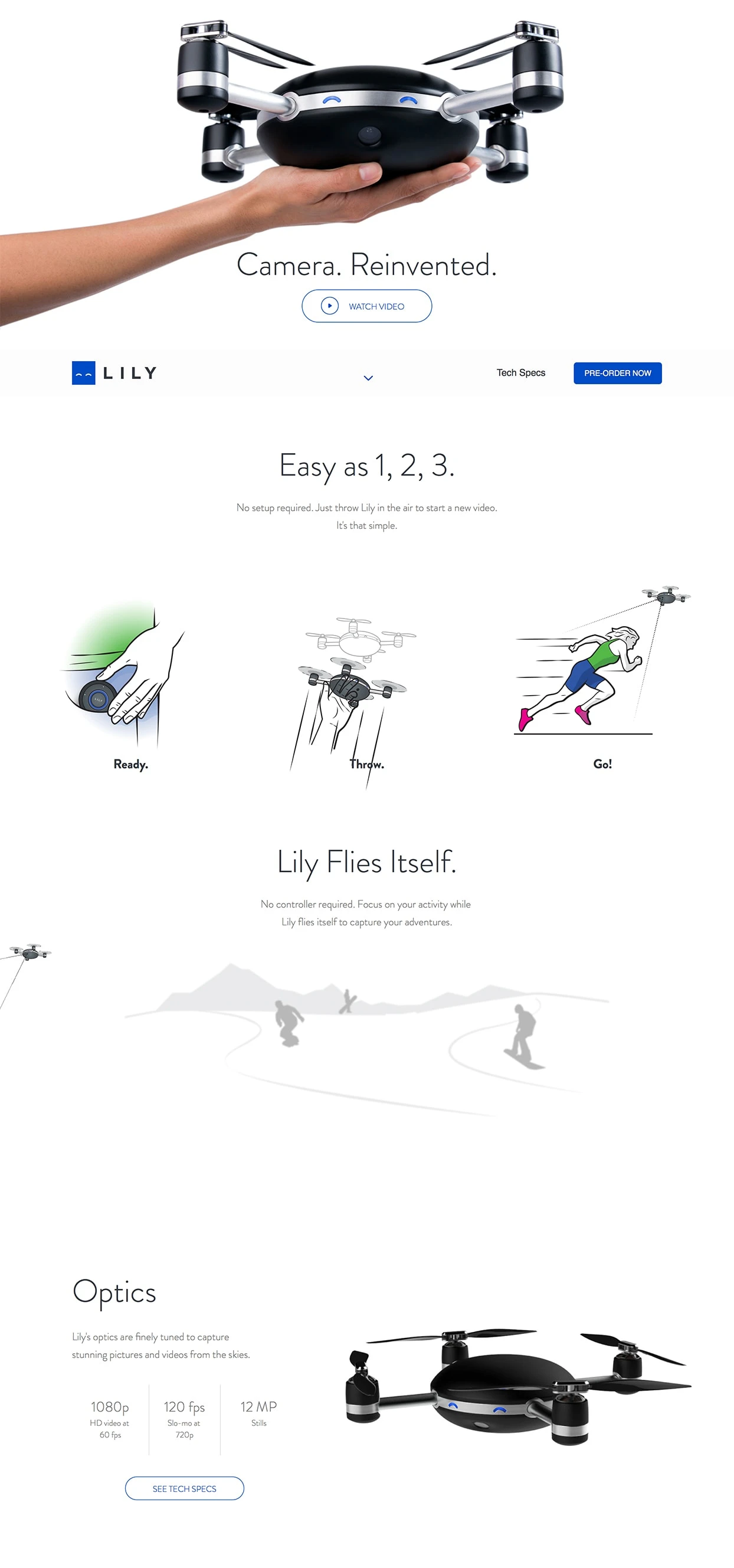 Lily - Camera Landing Page Example: The world's first true flying camera.