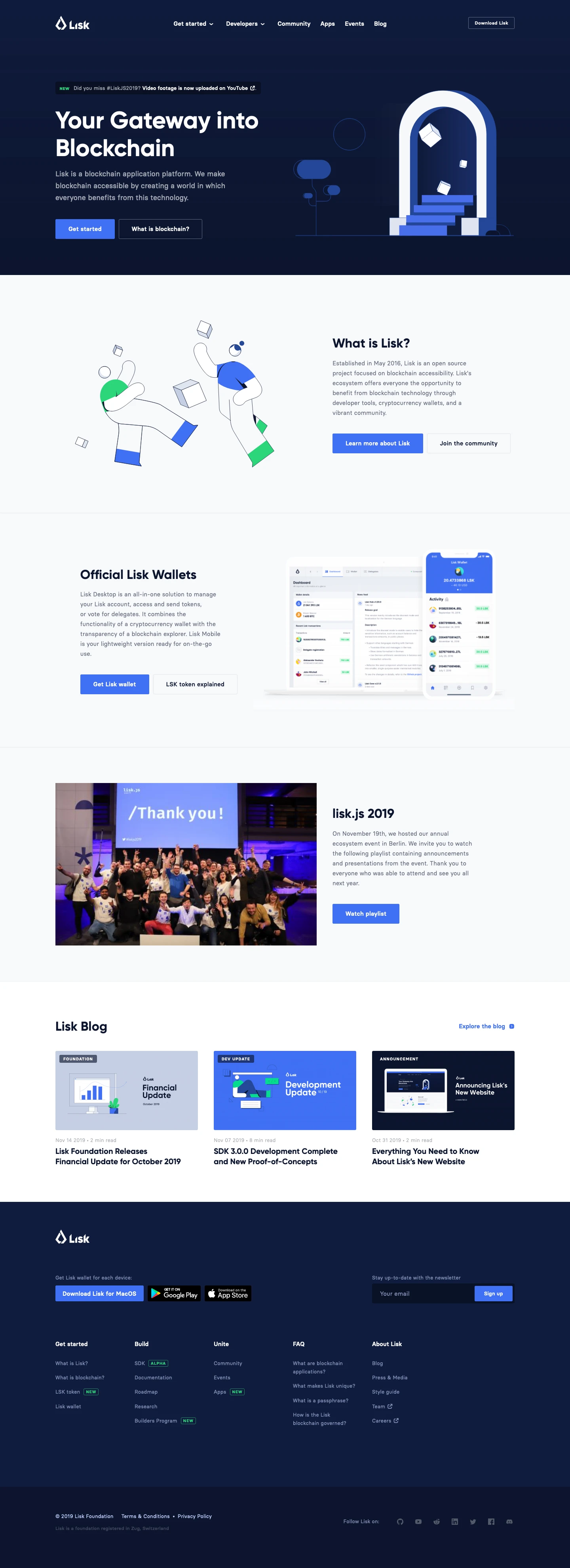 Lisk Landing Page Example: Lisk is a blockchain application platform. We make blockchain accessible by creating a world in which everyone benefits from this technology.