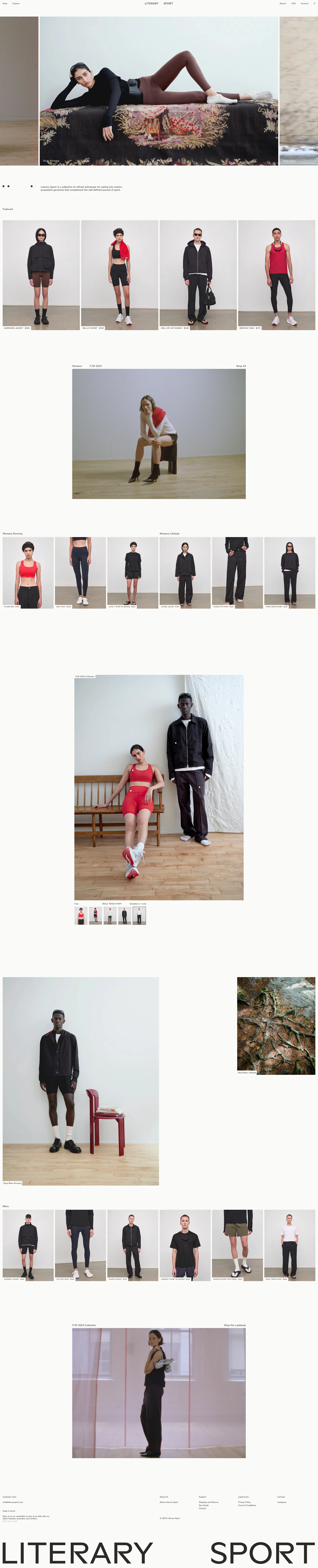 Literary Sport Landing Page Example: Literary Sport is a collection of refined activewear for opting into motion; purposeful garments that complement the self-defined pursuit of sport.