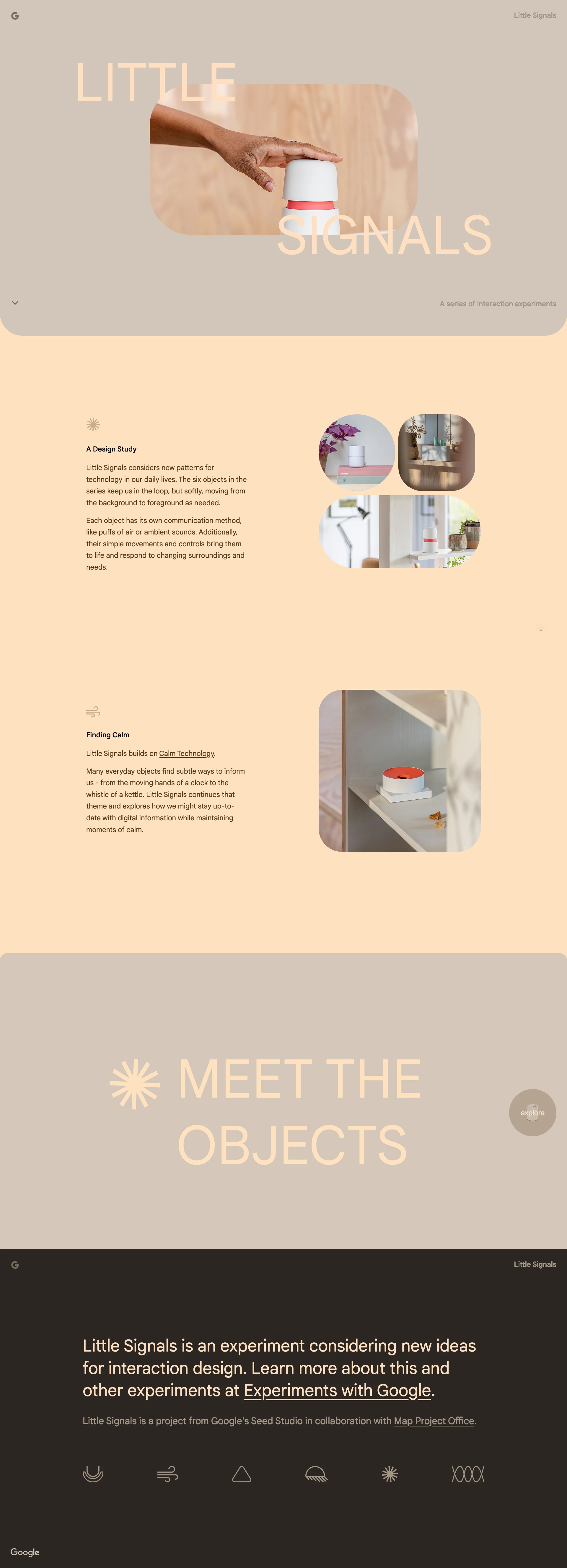 Little Signals Landing Page Example: A series of interaction experiments to help us feel connected and calm