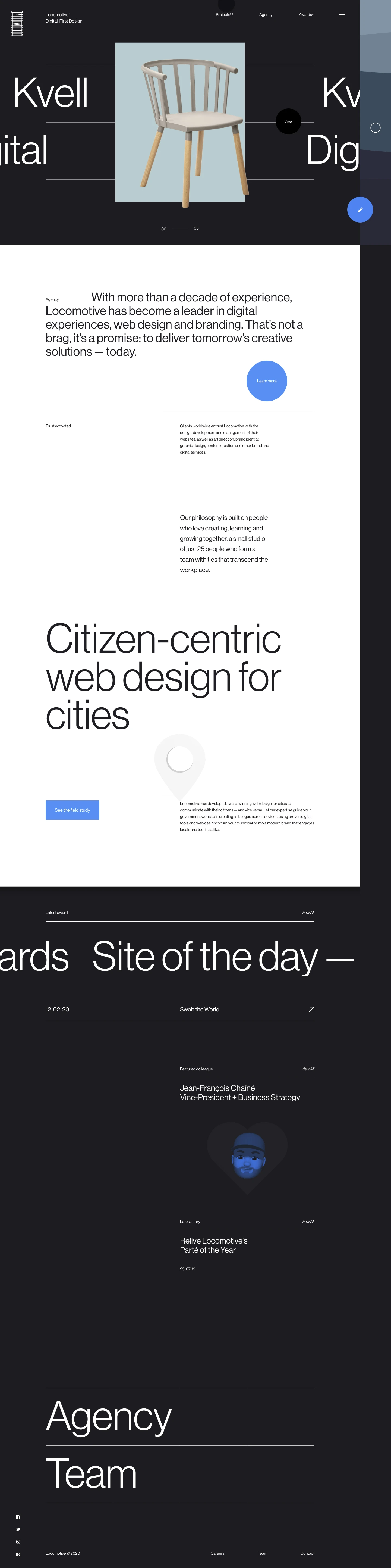 Locomotive Landing Page Example: With more than a decade of experience, Locomotive has become a leader in digital experiences, web design and branding.