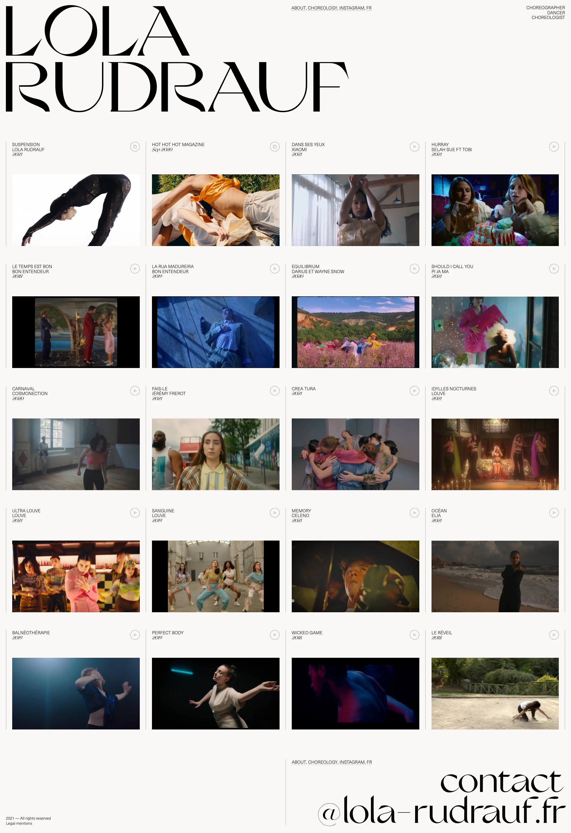 Lola Rudrauf Landing Page Example: Freelance dancer and choreographer. Movement writer and reader (Benesh choreologist).