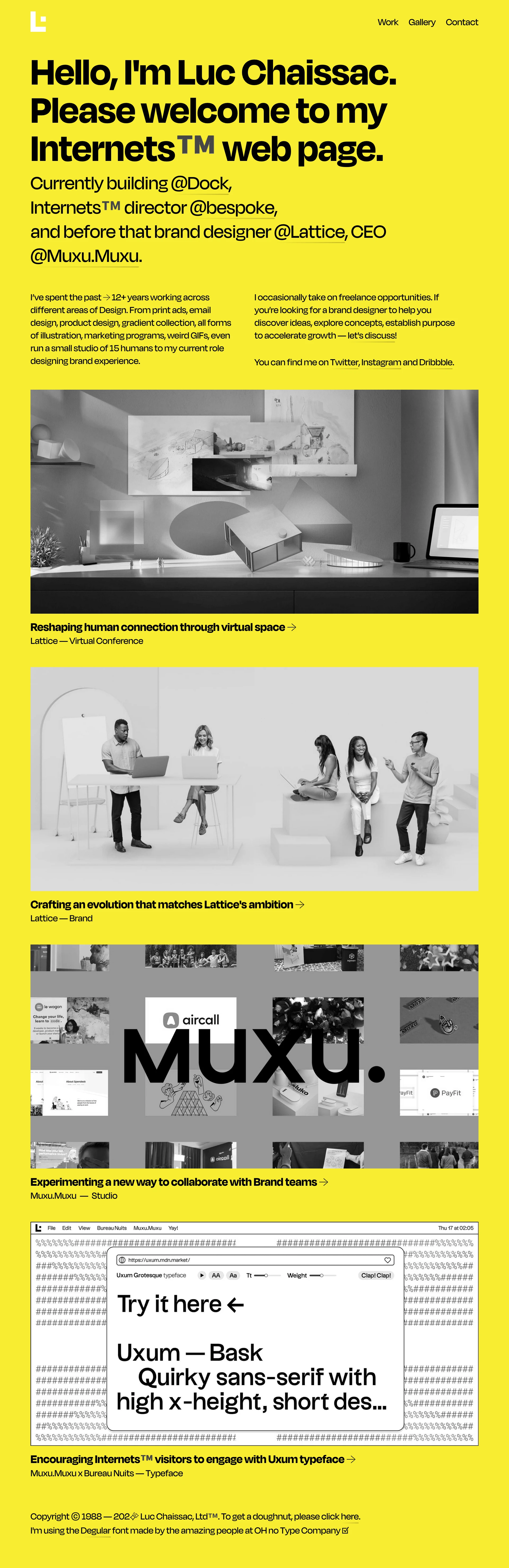 Luc Chaissac Landing Page Example: Hello, I'm Luc Chaissac. Please welcome to my Internets™️ web page.