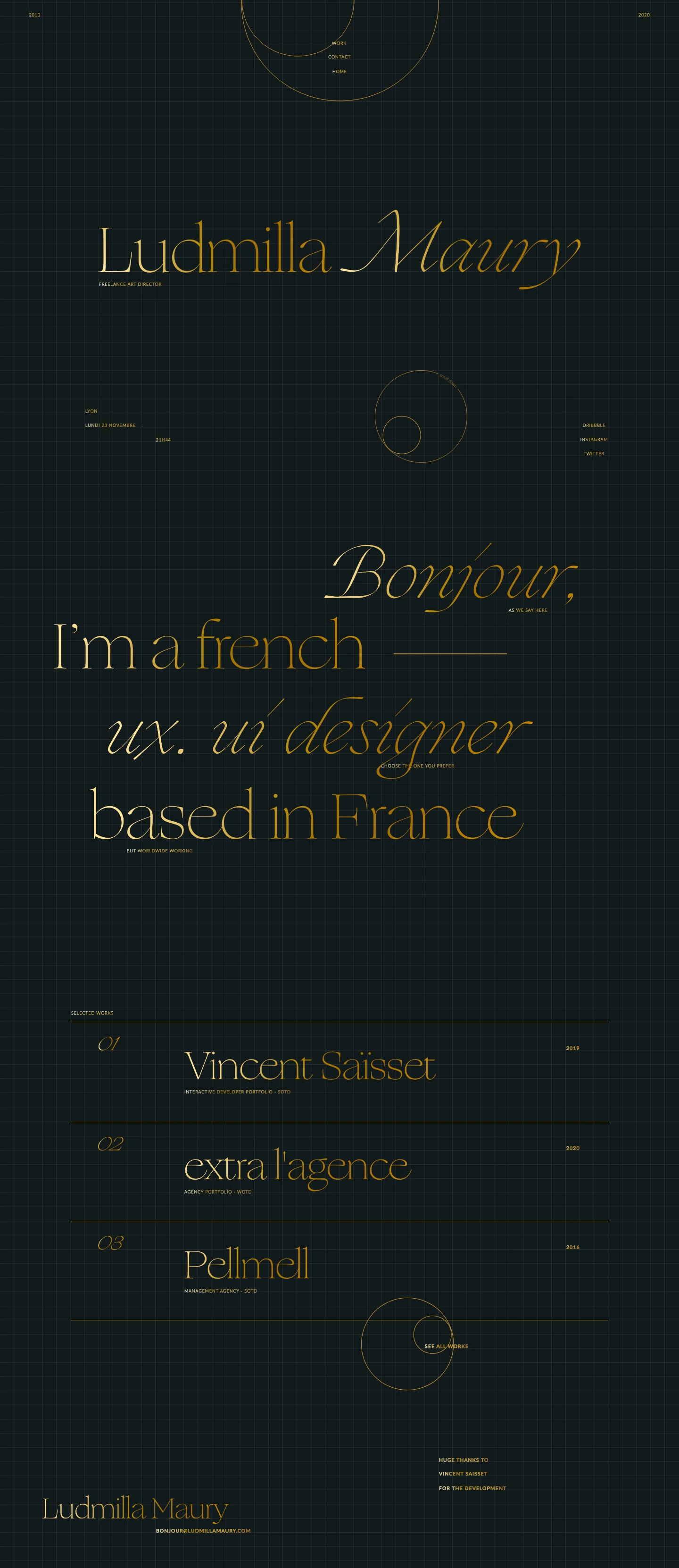 Ludmilla Maury Landing Page Example: Bonjour, I'm a french art director based in France and currently working as a freelancer.