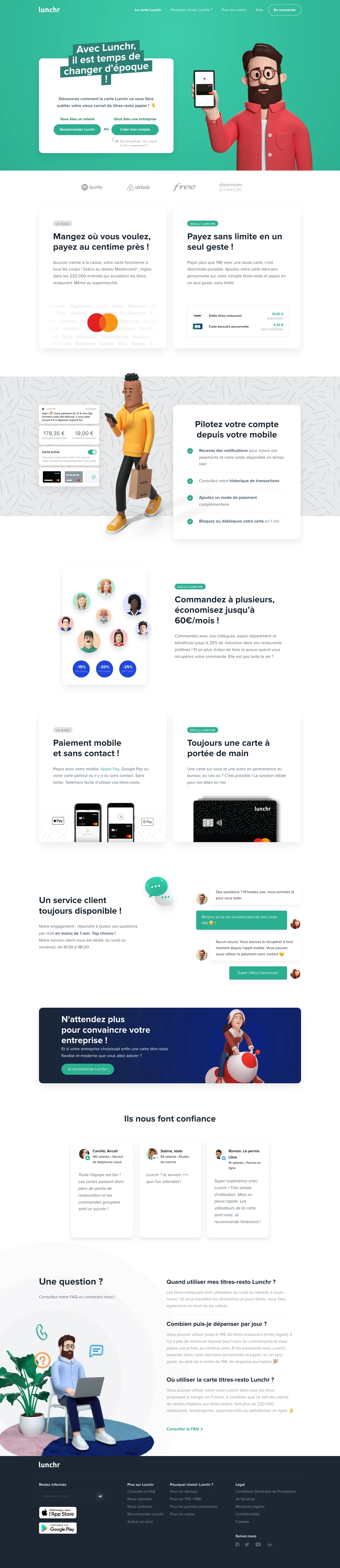 Lunchr Landing Page Example: Discover how the Lunchr card will make you forget your old paper title book! Simple, transparent and without commitment.