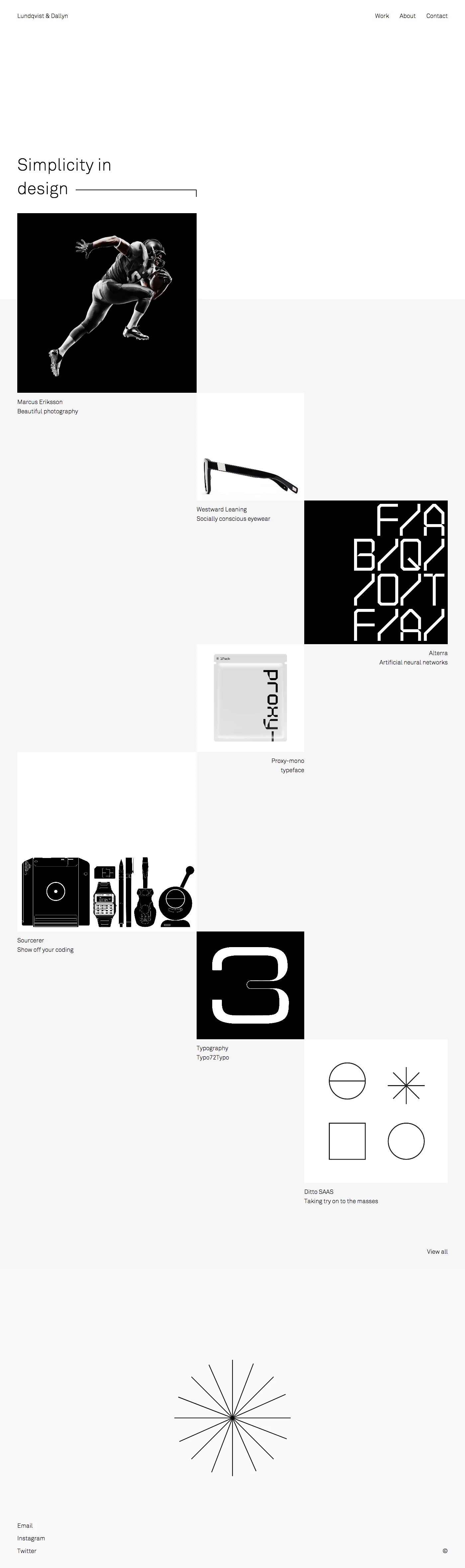 Lundqvist & Dallyn Landing Page Example: Crafting experiences and seeking to make the complex clear & beautiful. Sara Lundqvist and Sam Dallyn are a design duo based in rural Oxfordshire.