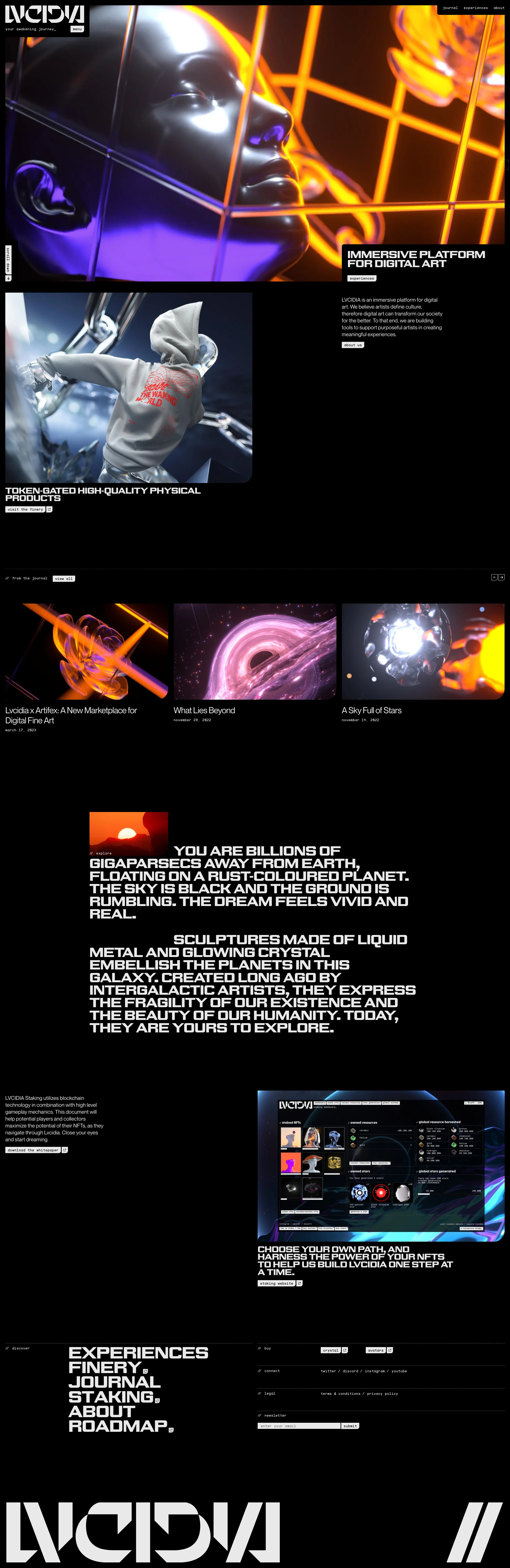 LVCIDIA Landing Page Example: LVCIDIA is an immersive platform for digital art. We believe artists define culture, therefore digital art can transform our society for the better. To that end, we will build tools to support purposeful artists in creating meaningful experiences.