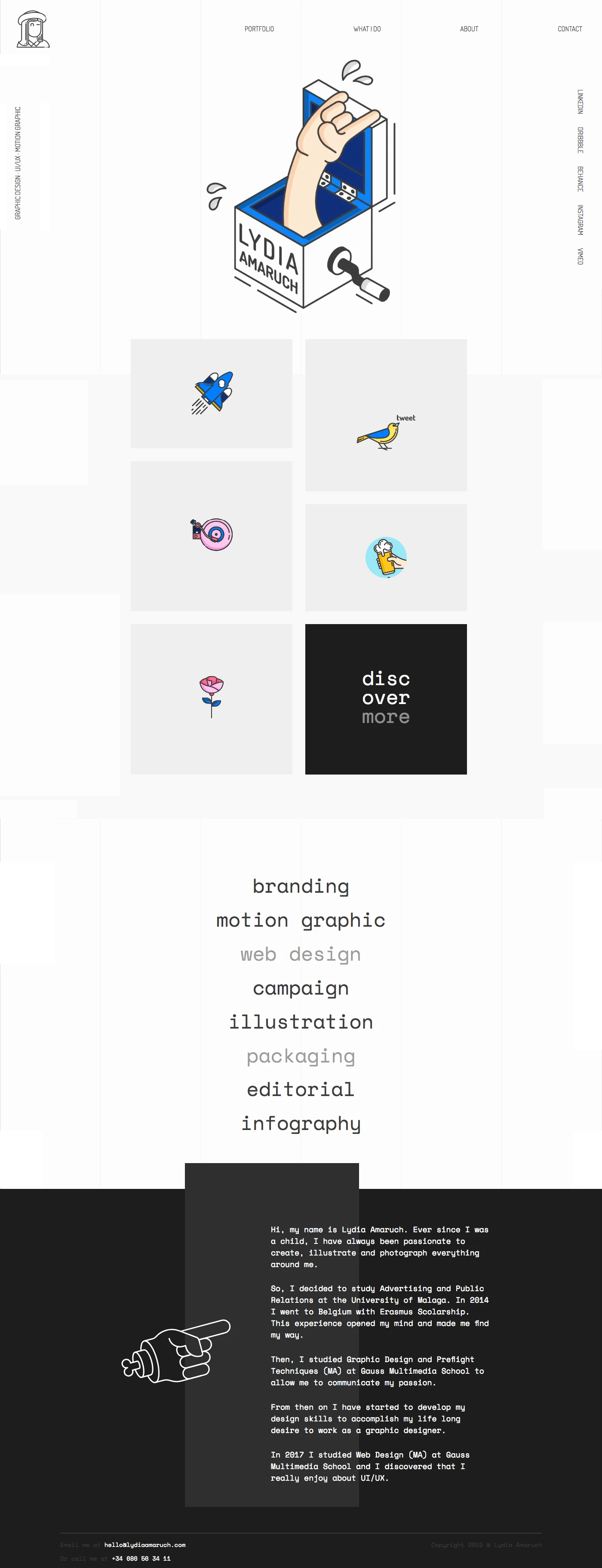 Lydia Amaruch Landing Page Example: I'm a graphic designer and user interface designer who is always imporving and developing new skills