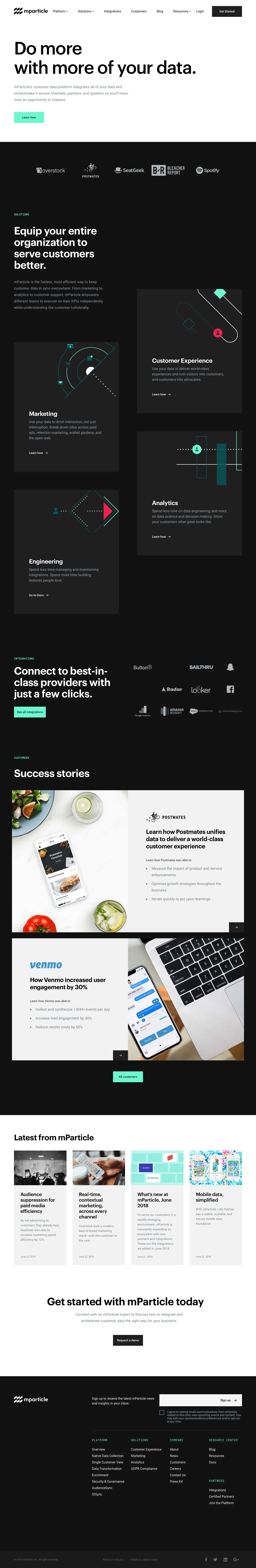 mParticle Landing Page Example: mParticle’s customer data platform integrates all of your data and orchestrates it across channels, partners, and systems so you’ll never miss an opportunity to impress.