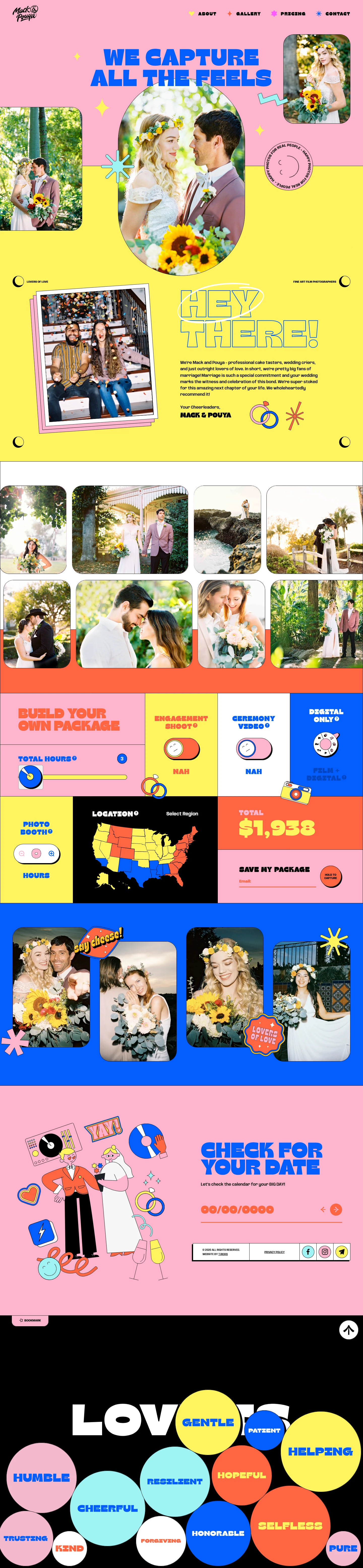 Mack & Pouya Landing Page Example: Here there! We’re Mack and Pouya - professional cake tasters, wedding criers, and just outright lovers of love. In short, we’re pretty big fans of marriage! Marriage is such a special commitment and your wedding marks the witness and celebration of this bond. We’re super stoked for this amazing next chapter of your life. We wholeheartedly recommend it!