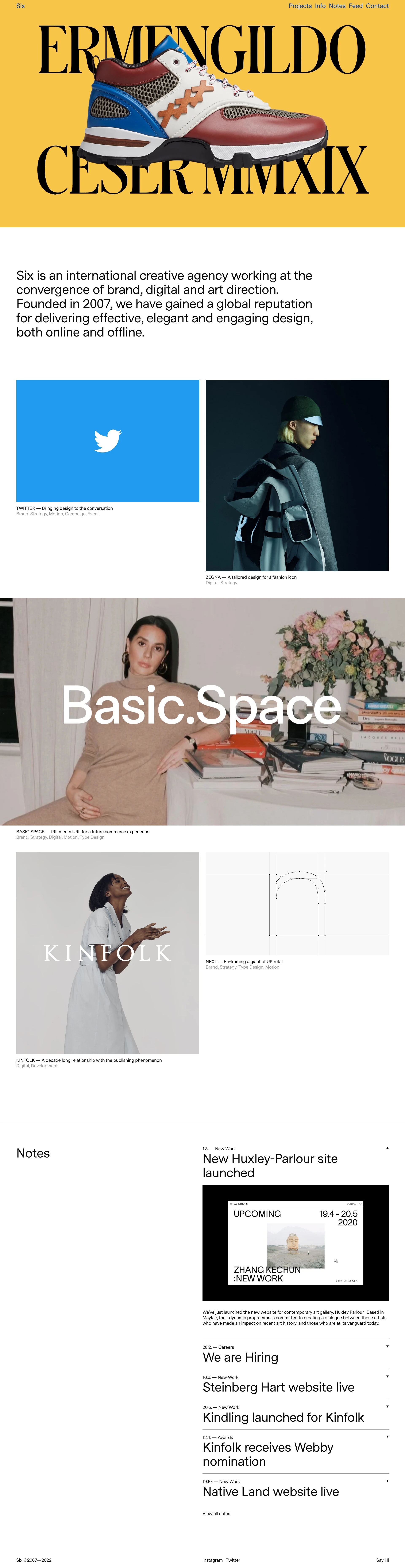Six Landing Page Example: Six is an international creative agency working at the convergence of brand, digital and art direction.