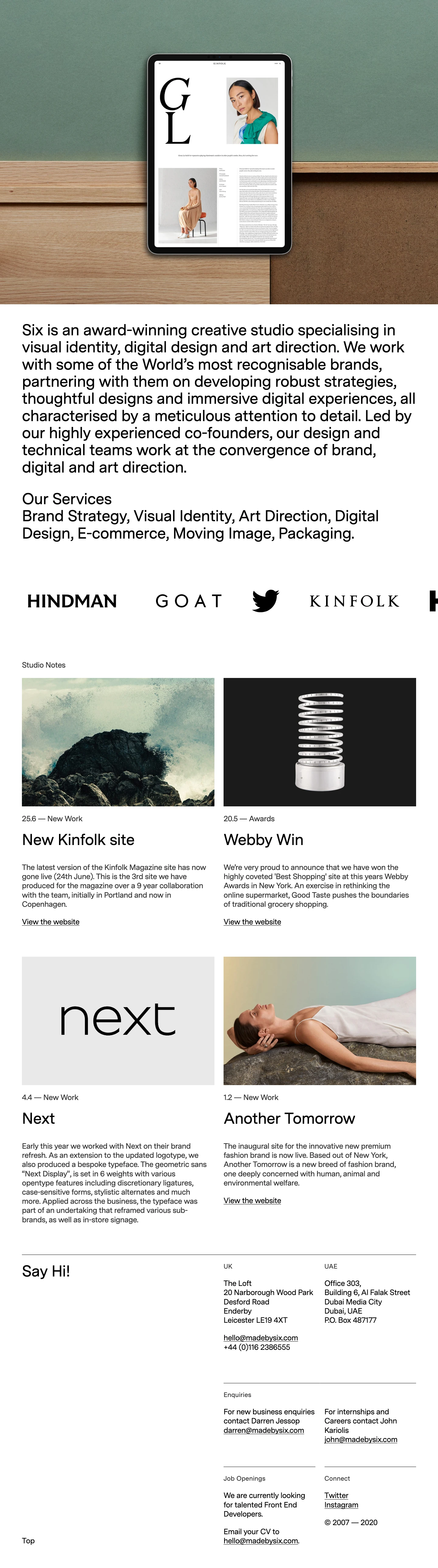 Six Landing Page Example: Six is a UK brand and design consultancy working with clients around the world. We create intelligent and striking design, positioning brands with clarity.