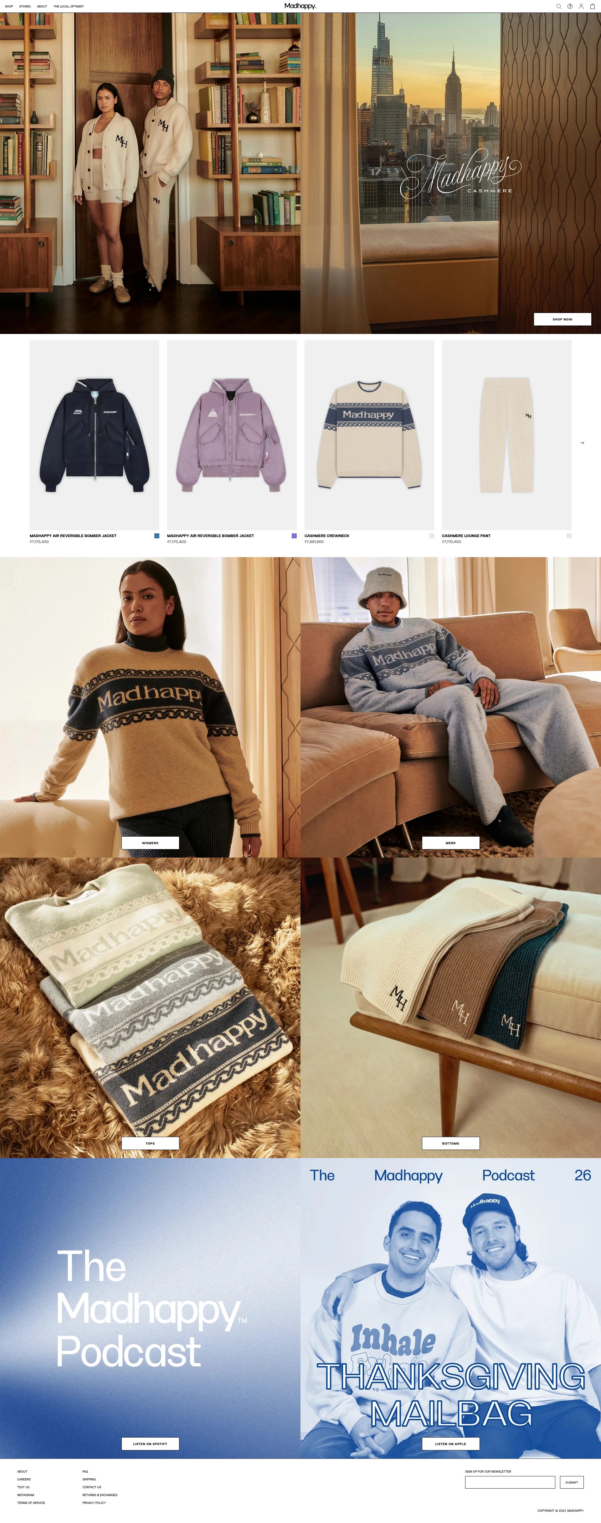 Madhappy Landing Page Example: An optimistic lifestyle label. Creating products and experiences to make the world a more optimistic place.