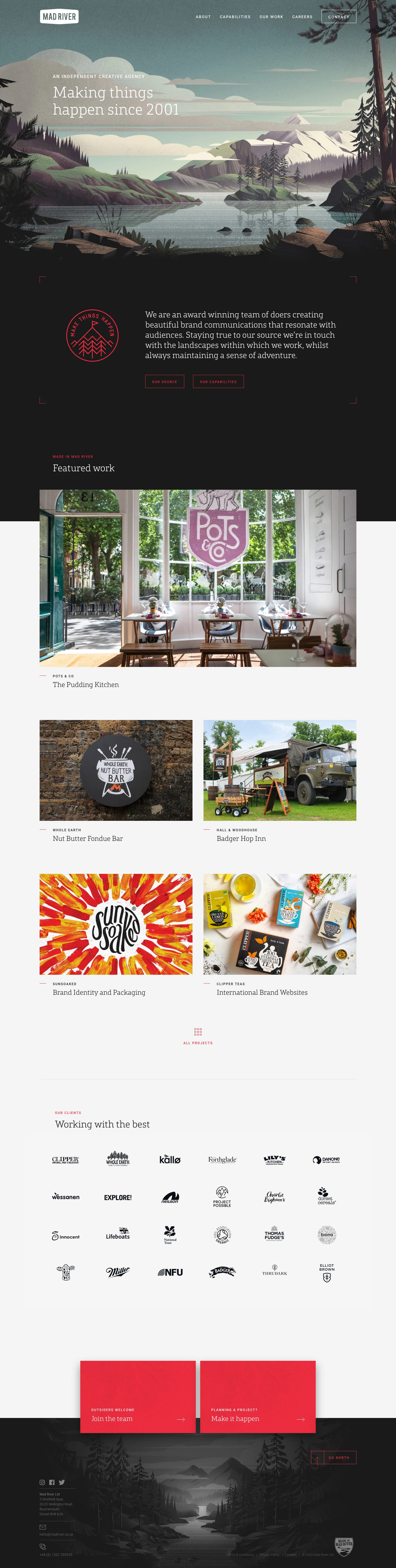 Mad River Landing Page Example: We are an award winning team of doers creating beautiful brand communications that resonate with audiences.