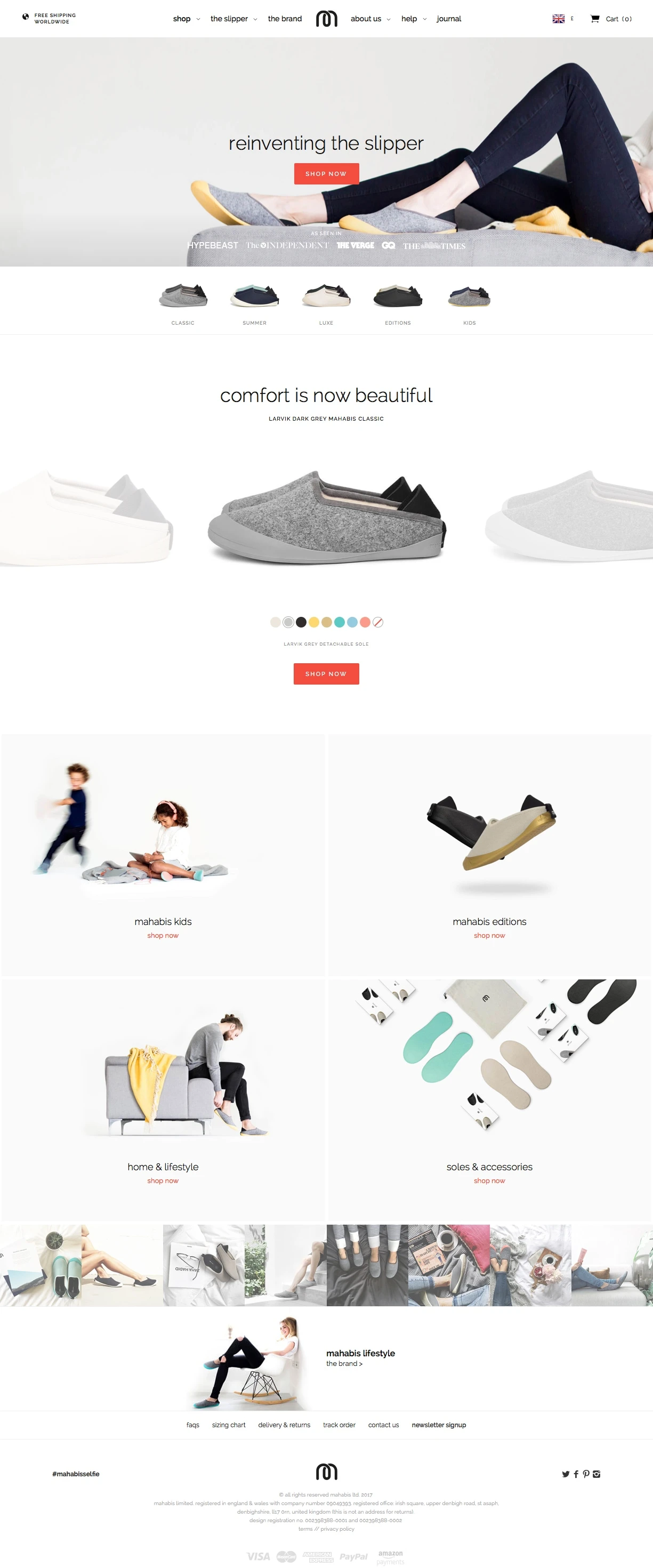 Mahabis Landing Page Example: A revolutionary slipper with detachable indoor-outdoor sole. Designed for comfort. Made for adventure.
