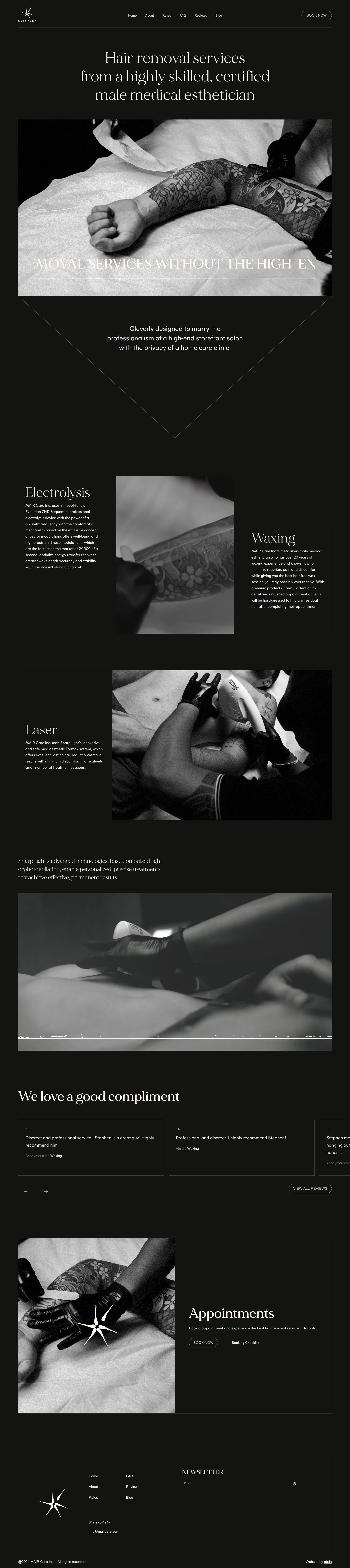 Maircare Landing Page Example: Hair removal services from a highly skilled, certified male medical esthetician.