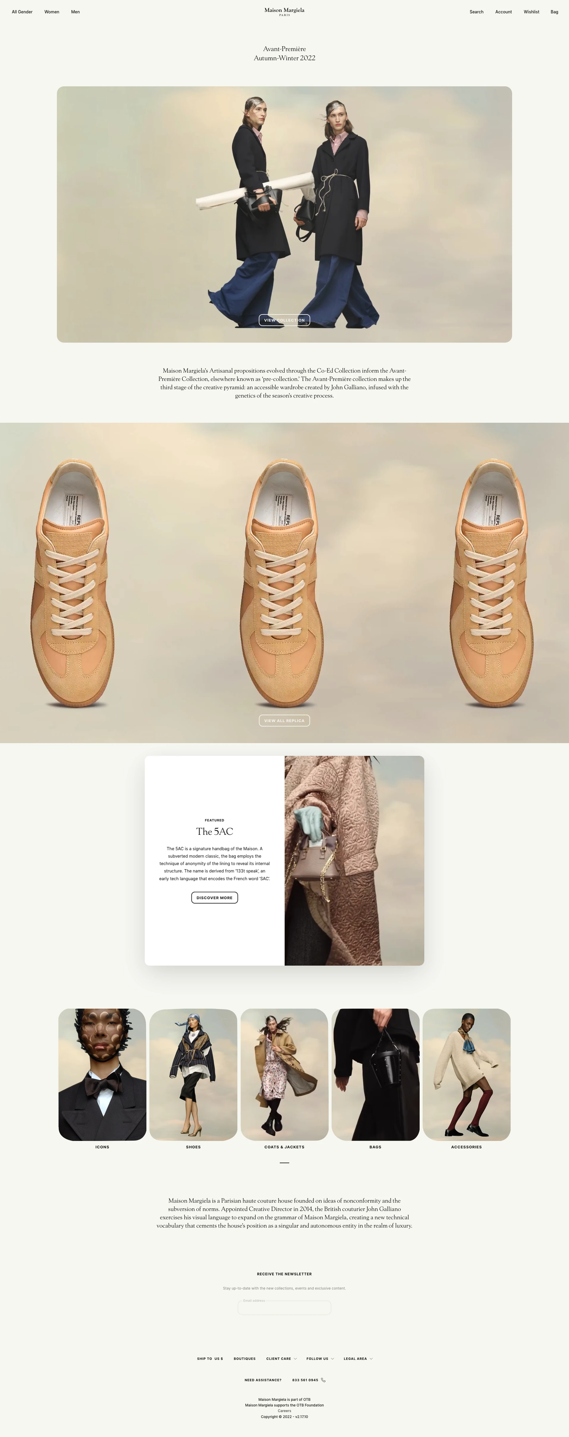Maison Margiela Landing Page Example: Maison Margiela is a Parisian haute couture house founded on ideas of nonconformity and the subversion of norms. Appointed Creative Director in 2014, the British couturier John Galliano exercises his visual language to expand on the grammar of Maison Margiela, creating a new technical vocabulary that cements the house’s position as a singular and autonomous entity in the realm of luxury.