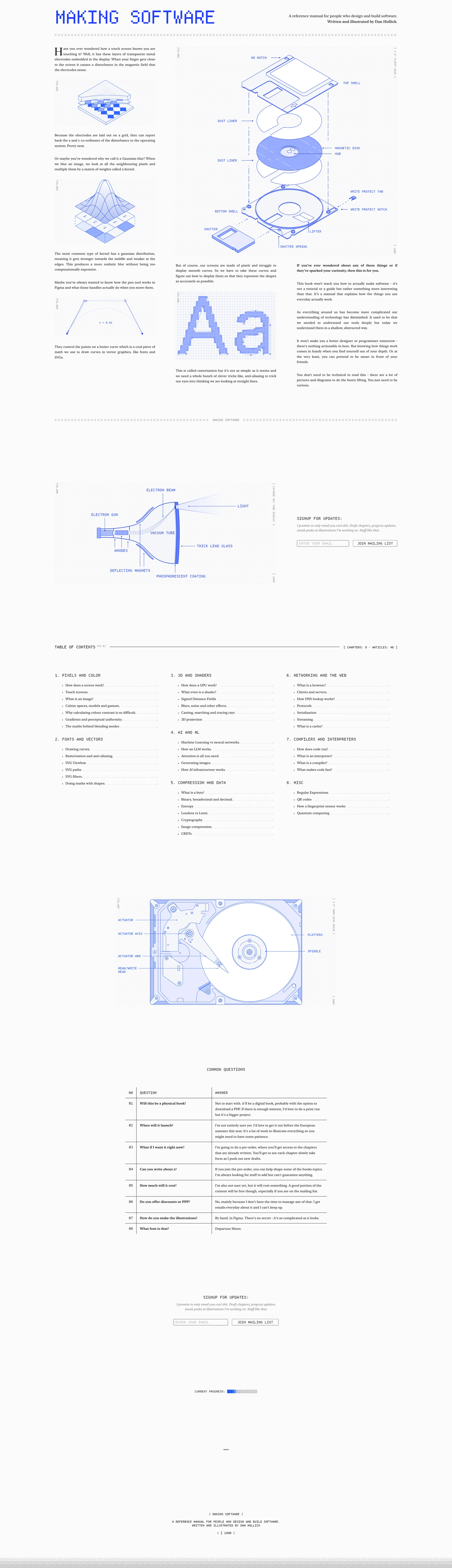 Making Software Landing Page Example: A reference manual for people who design and build software. Written and illustrated by Dan Hollick.
