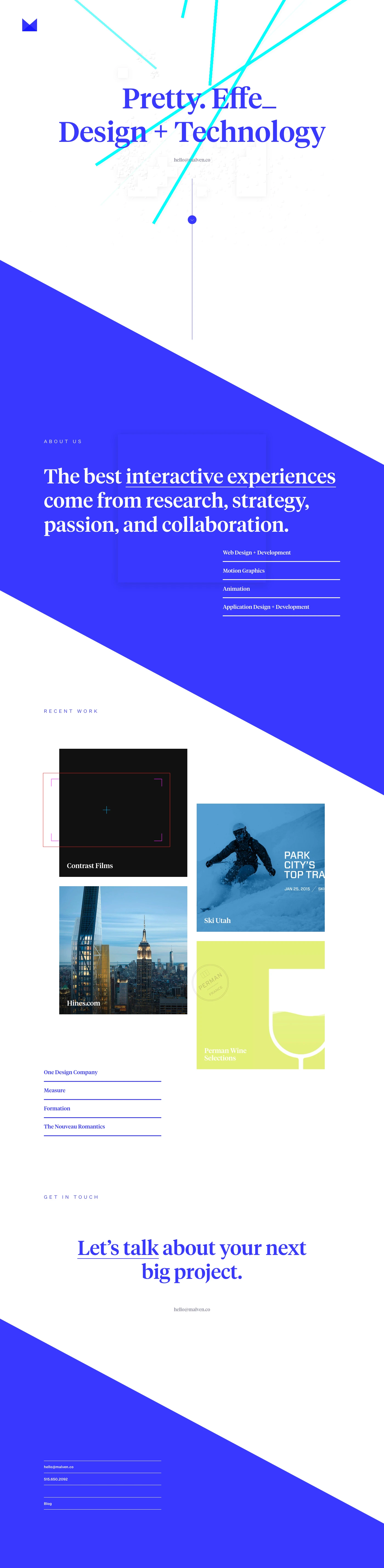 Malven Co Landing Page Example: Malven Co. is the web/digital/interactive design and development studio of Chris Malven, based in Des Moines, Iowa.